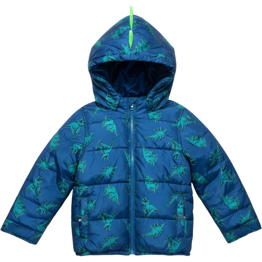 Carter's Puffer Jacket Boys Size 5-6 Blue Dinosaur Print Hooded 3D Spikes Coat